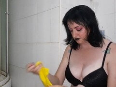 Amateur, Cuarto de baño, Negro, Gordita, Gorda, Ama de casa, Mucama, Mamá