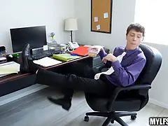 2 office mummies dominate assistants cock in three way