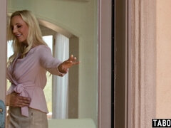 Blonde MILF stepmother Sophia West with big boobs wants to spends some time on her stepsons cock during her husband is away so she invites him to her 