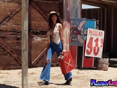 Hot latina posing naked at a gas station