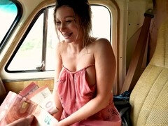 デカチン, フェラチオ, 車, チン, ヨーロピアン, 小柄, ストッキング