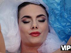 Beauté, Mariée, Brunette brune, Hd, Époux mari, De plein air, Chevaucher, Nénés