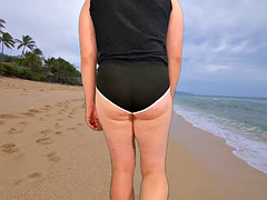 素人, ビーチ, 女装男装, フェティッシュ, 露出狂, ゴム, オナニー, アウトドア