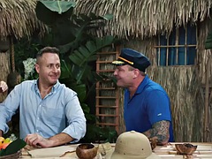 Bisexual redhead milf fucked by sailors in outdoor threesome