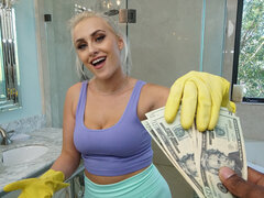 Blond, Sperma shot, Handschoenen, Vrijster, Geld, Natuurlijk, Slipje, Gezichtspunt