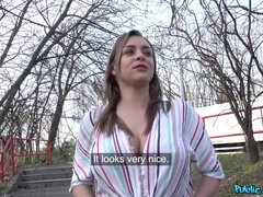 Enthousiasteling, Blond, Pijpbeurt, Lul, Europees, Natuurlijke tieten, Buiten, Openbaar