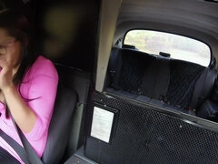 A female taxi driver yields her hairy cunt to a hung passenger
