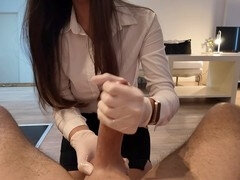 Spermaladung, Handschuhe, Handjob, Latex, Milf, Lehrer
