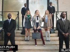 Blonde Babes Kendra Sunderland, Angel Youngs & Angie Faith Take Huge BBC in Wild Group Orgy