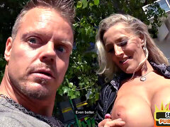 Public fucked MILF in stockings drilled outdoors by sex date