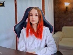 Naughty college redhead gets off in online classes with sex toys