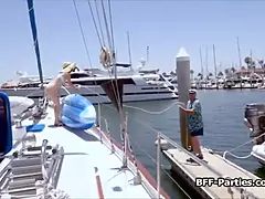 Boat foursome with kinky bikini teens