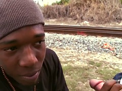 Amateur, Negro, Mamada, Ébano, Gay, Al aire libre, Público, Realidad