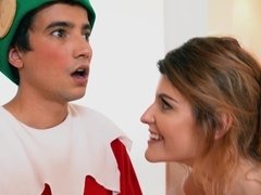 XXXmas Elf spying on busty brunette in the shower