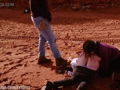 Petite teen Brooke Johnson eats Rebel Rhyder's big blonde ass outdoors in nature