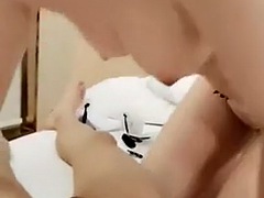 Cute curly brunette masturbates solo on webcam