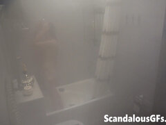Amateur, Salle de bains, Brunette brune, Petite amie, Nue  à poil, Chatte, Douche, Solo