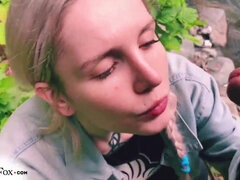 Blondie Nubile Deepthroating Pecker Beau in the Woods - Spunk in Facehole