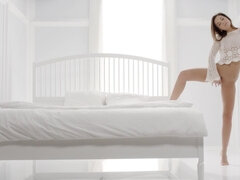 Alluring Euro girl is teasing while being bottomless