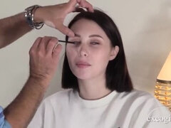 Sucer une bite, Brunette brune, Mixte, Tir de sperme, Faciale, Chatte, Maigrichonne, Nénés