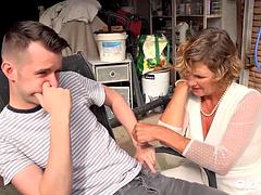 Oldnanny Mature Granny Seduces Horny Stud In Garage: Blowjob, Doggy  Licking Porn