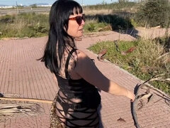 Mooi, Rijpe lesbienne, Naakt, Buiten, Openbaar, Spaans