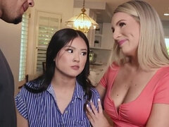 Stepdaughter seduced by a horny white stepmother in FFM