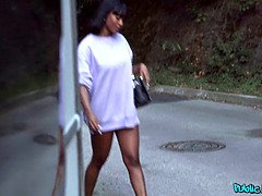 Latina hottie with juicy tits takes a huge creampie in public under a bridge