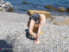 Plage, Blonde, Fétiche, Souple, Allemand, Nue  à poil, De plein air, Public