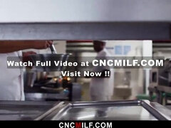 Big-titted COUGAR London Deep-throats the Waiter's Stiffy During a Biz Appointment