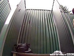 デカパイ, 巨乳な, 熟年, シャワー, のぞき