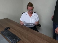 Busty Redhead Secretary Sucks Boss Cock For Job Security - Big Cum Facial