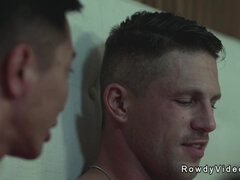 Anal, Pareja, Grupo, Gay, Grupo, Músculo, Chupando, Trio