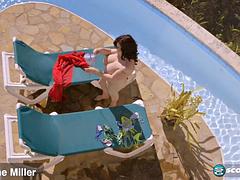 Gros seins, Brunette brune, Hd, Masturbation, De plein air, Piscine, Rousse roux, Solo