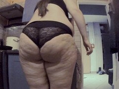 ぽっちゃり, デカ尻, ぽちゃ, デブ, キッチン, 一人