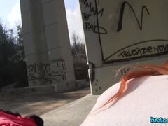 Leie, Blasen, Hundestellung, Im freien, Pov, Öffentlich, Muschi, Rotschopf