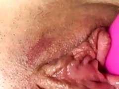 Pussy cum wife's swollen box soaking wet from toy