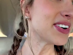 美女, デカチン, ブロンド, フェラチオ, 車, フェラする, ティーン, オッパイの