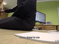 Hot babes plan is to hook up with the banker who can help her