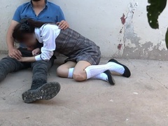 Amateur, Couple, Fille latino, Mexicainne, Petite femme, Maigrichonne, Uniforme, Sous la jupe