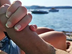 Strand, Grosser schwanz, Handjob, Hardcore, Masturbation, Nudist, Im freien, Ehefrau