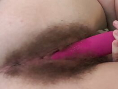 Unforgettable extremely bushy Pearl Sage plays with pink sextoy