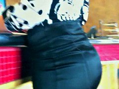 candid pefect bubble butt in satin pencil skirt