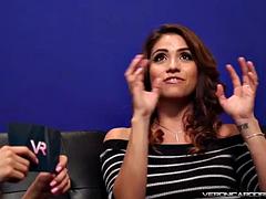 美女, フェラチオ, 茶髪の, ラティーナ, 三人, オッパイの