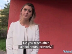 Public agent beautiful schoolteacher agnes milky hardcore in a car for extra cash