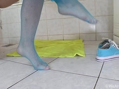 Braunhaarige, Behaart, Lingerie, Dusche, Strümpfe