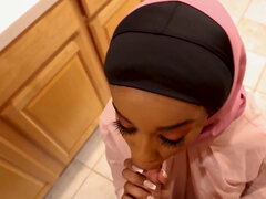Cute ebony is wearing a hijab and feasting on a BWC