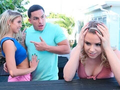 ブロンド, フェラチオ, チン, バック, 女 人男 人, 手コキする, 自然山雀, 三人