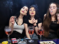 Russian lesbians kiss in a threesome
