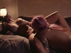 Gros seins, Brunette brune, Hd, Embrassement, Lesbienne, Léchez, Chatte, Nénés